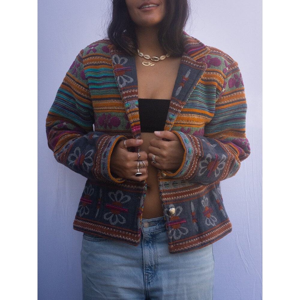 Vintage Bagatelle Floral Tapestry Jacket Womens Size M Boho Art to Wear Colorful